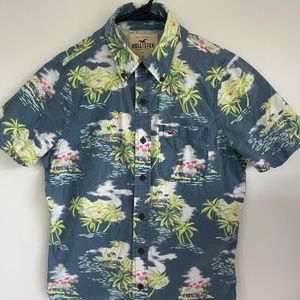 Hollister Blue Short Sleeve Button Up Hawaiian Shirt Mens Small Pre Worn